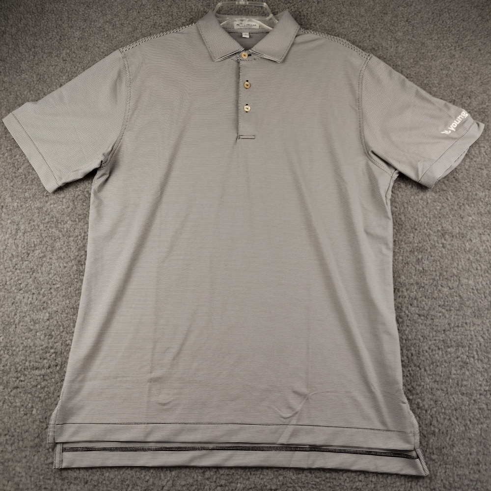Peter Millar Polo Mens Medium Summer Comfort Black White Striped Stretch EUC